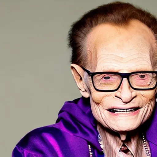 Prompt: larry king wearing a purple cloak like skeletor mad - magazine