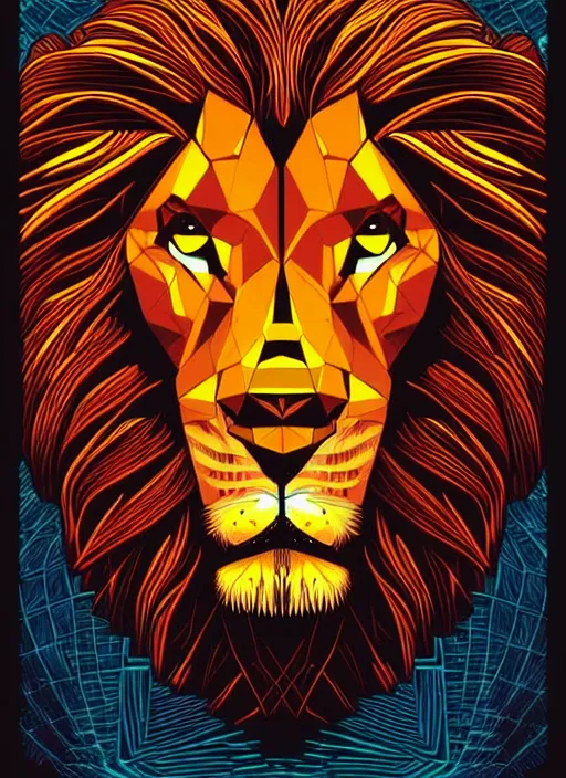 Prompt: concept art by dan mumford of a mask of symbolic lion, style of symbolism art style, digital painting, sharp focus, illustration