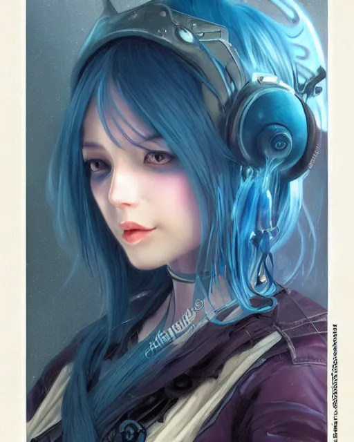 Prompt: stunningly beautiful female blue hair, dj sura, dj geadset, fantasy art, dark light night, sharp focus, digital painting, 8 k, concept art, art by wlop, artgerm, greg rutkowski and alphonse mucha