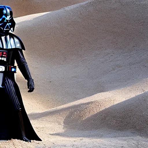 Image similar to darth vader panicking in a pit of sand