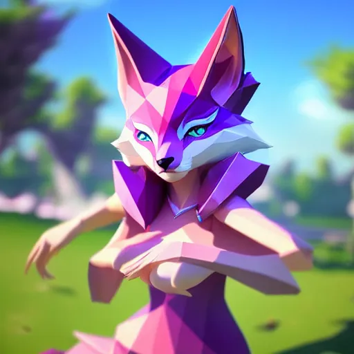 Prompt: low poly simple art of Ahri from league of legends, 8k resolution, high detail, ULTRA REALISTIC VFX, reflections, post processing