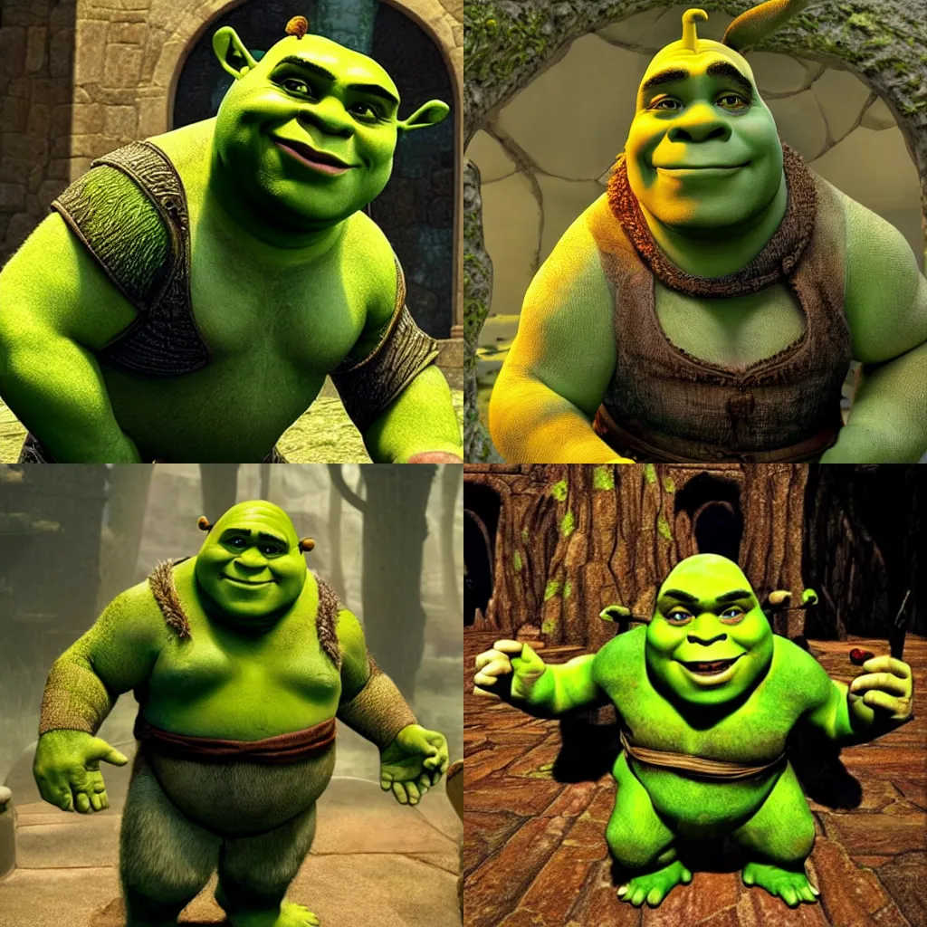 Prompt: Beautiful Shrek. Rawr!