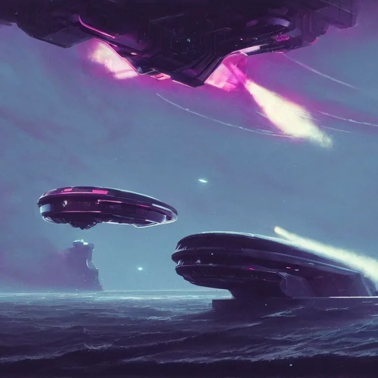 Image similar to mechanical squid spaceship crashing into a black ocean, by john harris, by simon stalenhag, sci - fi concept art