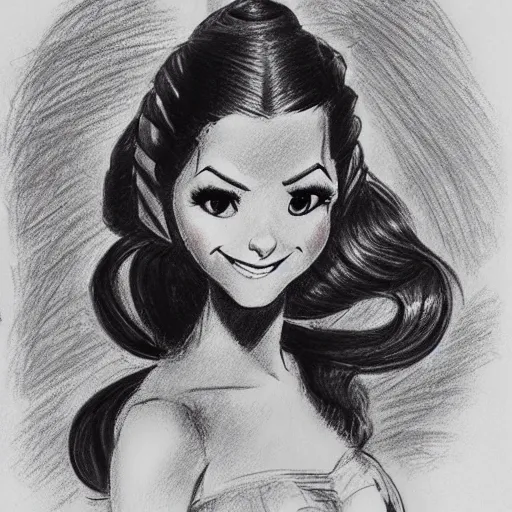 Image similar to milt kahl sketch of victoria justice with done up hair, tendrils and ponytail as princess padme from star wars episode 3