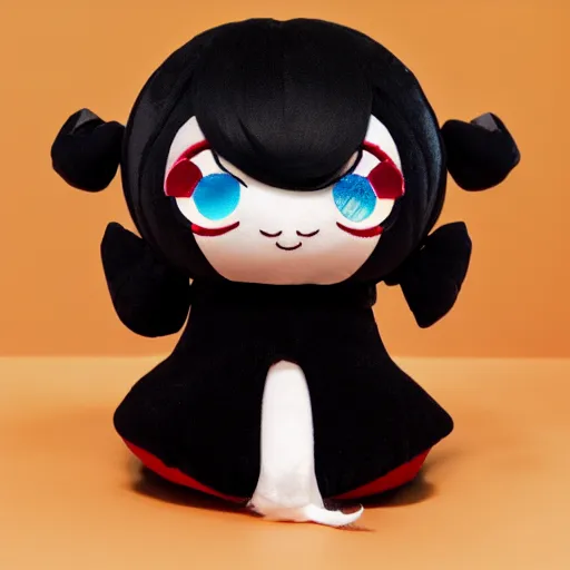 Prompt: cute fumo plush of a girl who is extremely round, black and white, red lens flare, vray