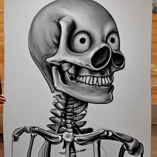 Image similar to ron english drawing teletubbies skeleton anatomy self portrait, hyperrealism