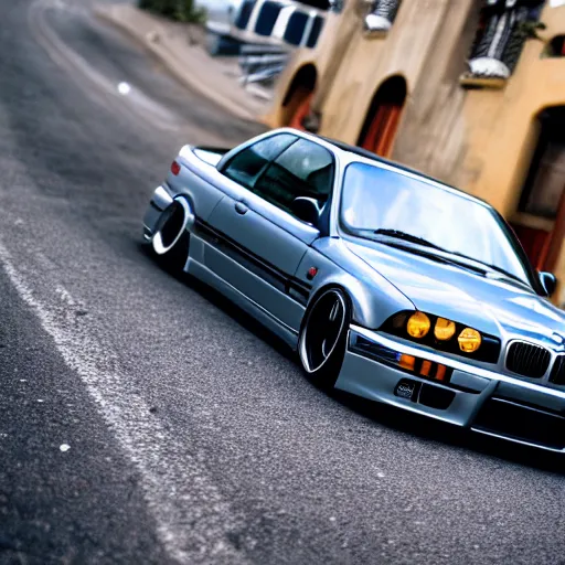 Prompt: a bmw e 3 6 drifting in the streets