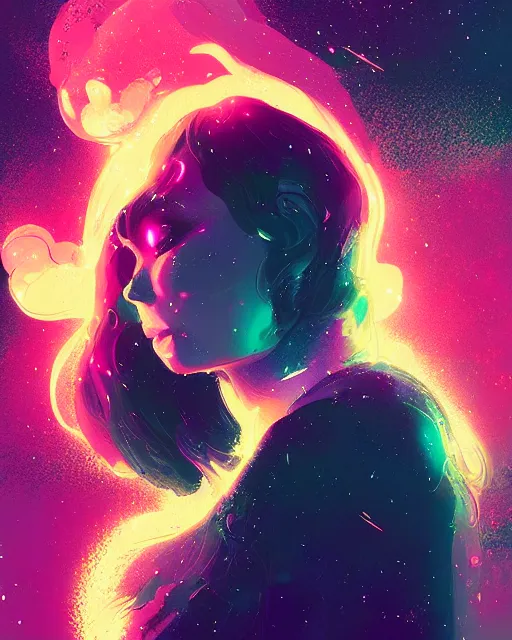 Image similar to liquid smoke beauty portrait, explosion of cosmic dust and sparkles, artgerm, ross tran, ismail inceoglu, sylvain sarrailh