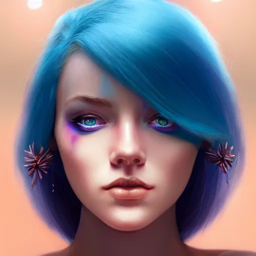 Prompt: perfectly - centered close - up portrait - photograph of blue - haired goddess with glowing - red - eyes, the perfect human female specimen, intricate, elegant, super highly detailed, professional digital painting, artstation, concept art, smooth, sharp focus, no blur, no dof, extreme illustration, unreal engine 5, 8 k, by anne stokes