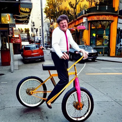 Image similar to a photo of liberace on a unicycle, san francisco