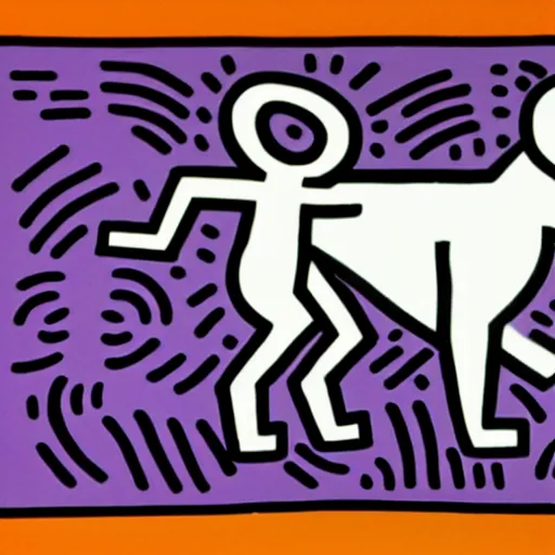 Image similar to a white dog and a black cat by keith haring