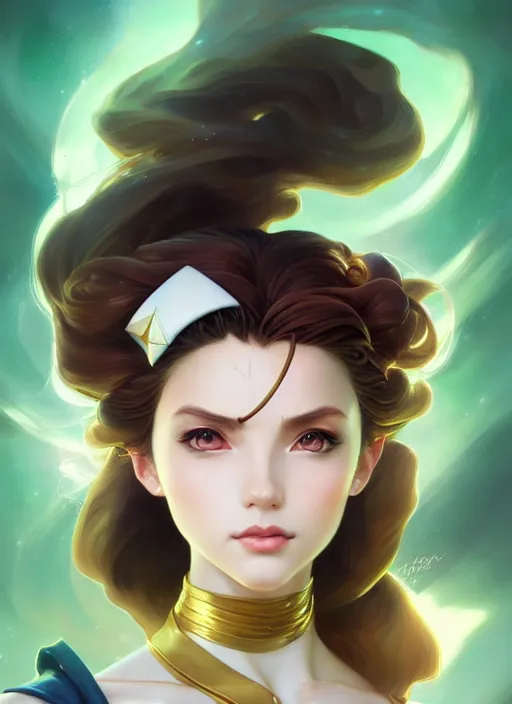 Image similar to asymmetry!! portrait of sailor jupiter!! gorgeous face, intricate, elegant, highly detailed, digital painting, artstation, concept art, smooth, sharp focus, illustration, art by ross tran artgerm and greg rutkowski and alphonse mucha, 8 k