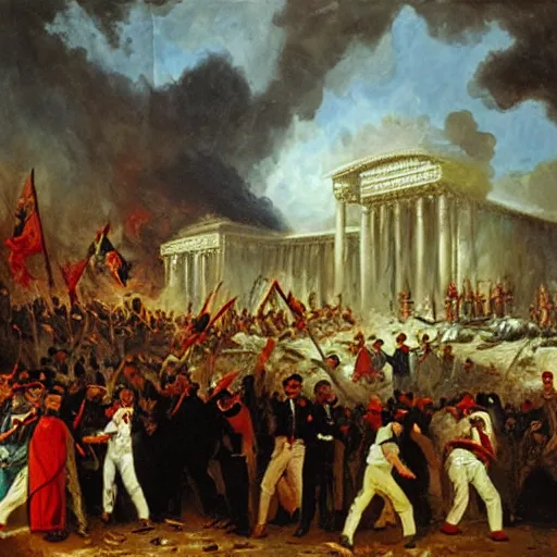 Prompt: George H.W. Bush destroys Iraq, oil on canvas, 1843