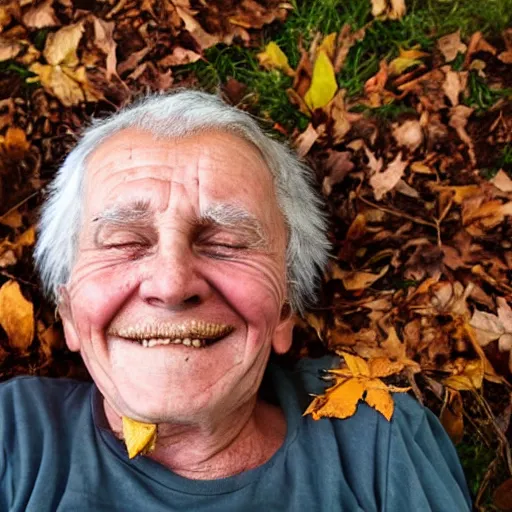 Image similar to an smiling old man hidden under leaves