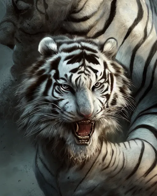 White tiger, 3d, animal, art, dust, explosion, face, tiger, white, HD phone  wallpaper