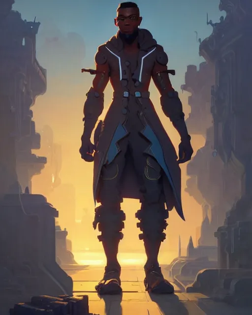 Prompt: baptiste from overwatch, character portrait, concept art, intricate details, highly detailed by greg rutkowski, michael whelan and gustave dore