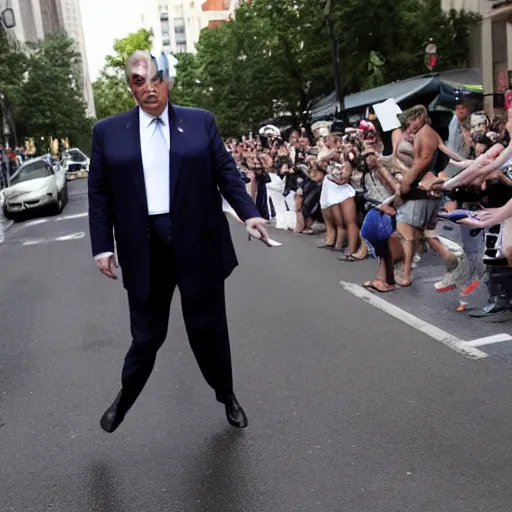 Image similar to photo of donald trump falling in the street without pants, reuter photo,