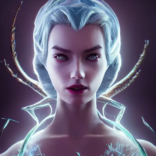 Image similar to elsa corrupted by evil demonic power, intricate artwork by Tooth Wu and wlop and beeple. octane render, trending on artstation, greg rutkowski very coherent symmetrical artwork. cinematic, hyper realism, high detail, octane render