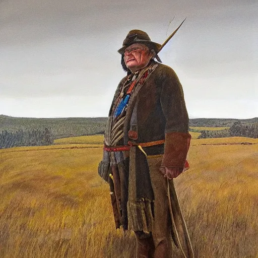 Image similar to painting of chief joseph, in the style of andrew wyeth, award winning, detailed, 4 k, hd