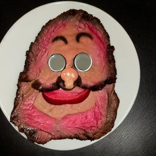 Image similar to a steak with danny devito's face