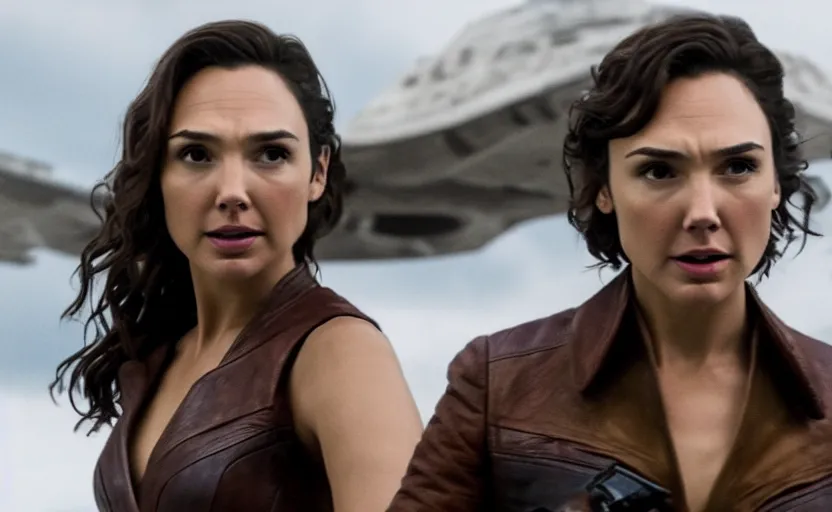 Prompt: a still of beautiful gal gadot as han solo in star wars, 8 k