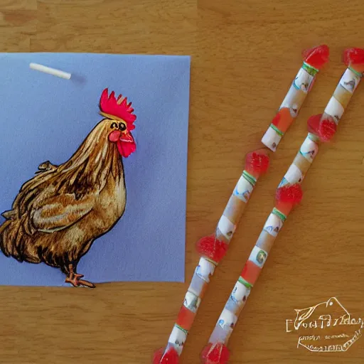 Prompt: a chicken on a lolly stick, photo realistic