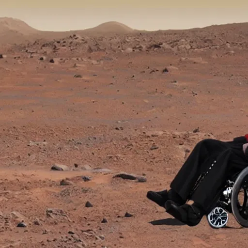 Prompt: elon musk at age 1 0 0 sitting in a wheelchair on planet mars, high quality, photorealistic