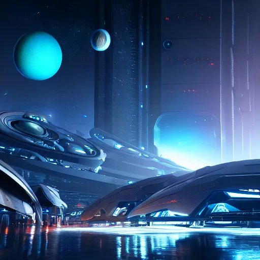 Image similar to in a futuristic city with planets and galaxies in the sky, 4k, HDR, award-winning, landscape, octane render, artstation