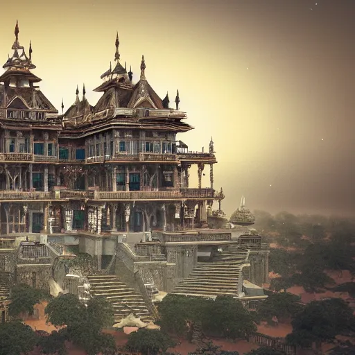 Prompt: palace in the sky, 4 k, intricate detailed, jaw dropping, gorgeous, surreal, octane render
