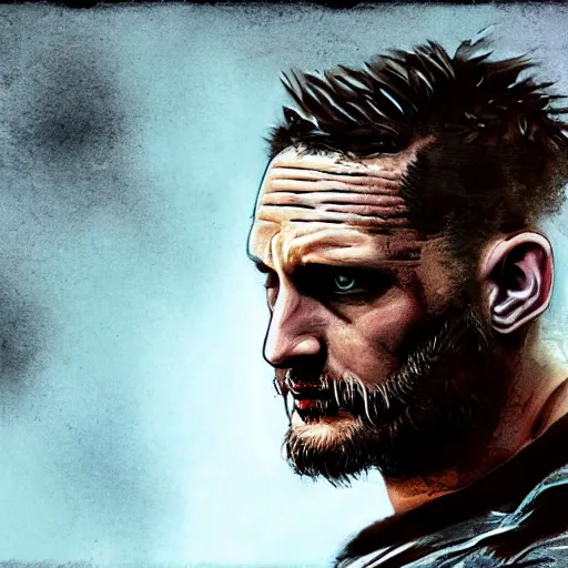 Image similar to Tom Hardy in wolverine suit Digital art 4K quality Photorealism