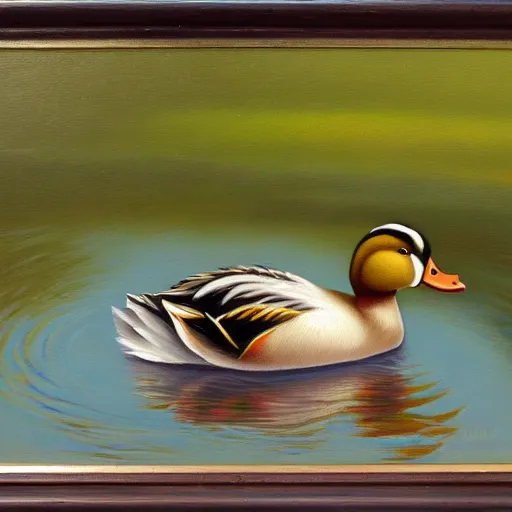 Prompt: a duck on the prowl oil painting pauly jenkins