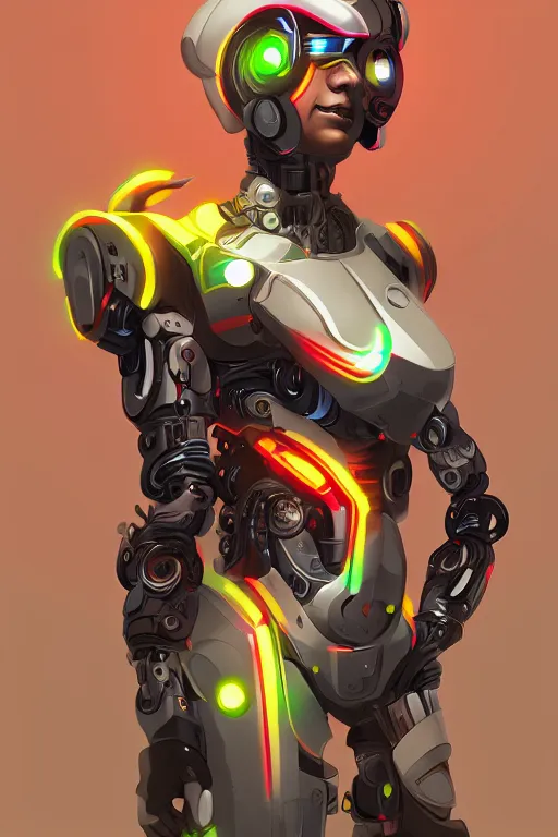 Image similar to a cyborg by Kirokaze, bright colors, trending on artstation
