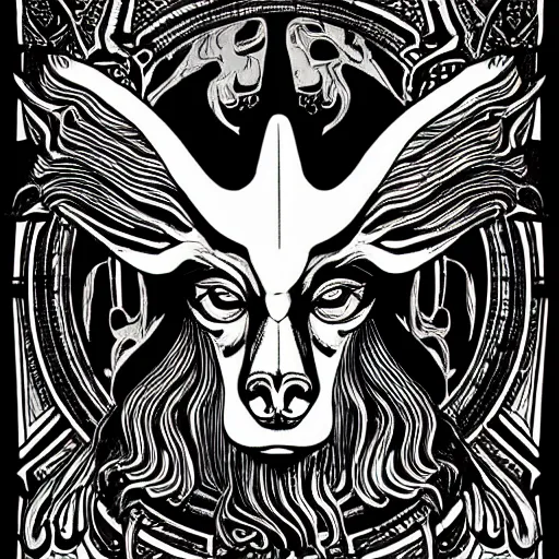 Image similar to baphomet black and white illustration