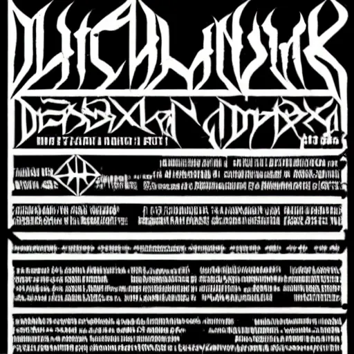 Image similar to black metal show flyer, black metal logos, unreadable, 3 band lineup, local bar, d. i. y. venue