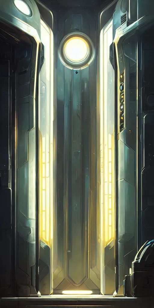 Image similar to hyper realistic art - deco sci - fi double door by jordan grimmer, darek zabrocki