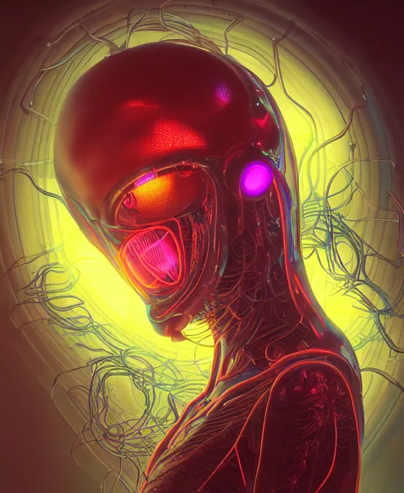 Image similar to intricate neon light portrait of a disturbing terrifying alien insect creature, mottling coloring, adorable, childlike, medical equipment hospital environment, ultra realistic, concept art, art nouveau, photorealistic, octane render, 8 k, unreal engine. art by christopher marley and artgerm and greg rutkowski and alphonse mucha