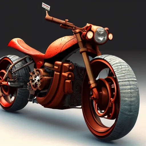 Prompt: akira motorcycle 3 d model, steampunk, 3 d cg, digital art, soft light