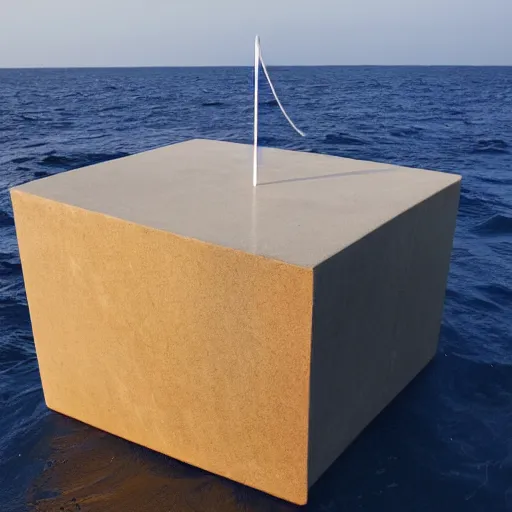 Image similar to A cube in the middle of the sea in the style of Richard Serra