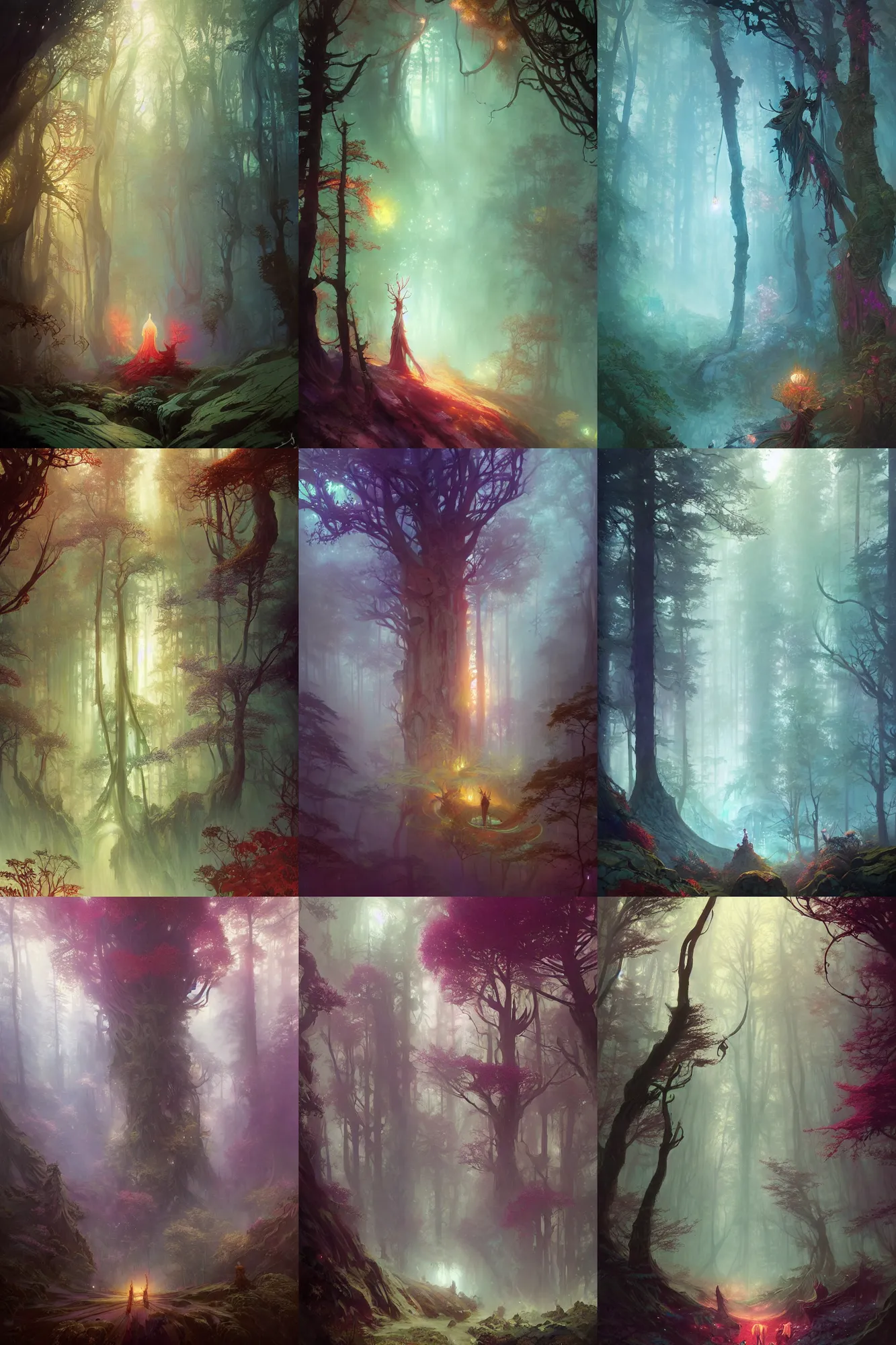 Image similar to mystical forest, fantasy, art by finnian macmanus, ross tran, peter mohrbacher, reza afshar, ivan aivazovsky, marc simonetti, victo ngai, alphonse mucha