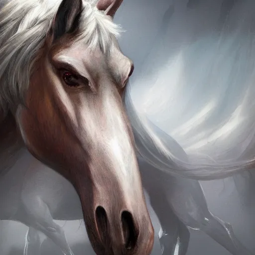 Image similar to an anthropomorphized horse with a enormously muscular body in a research facility wearing a skintight body armor, long white mane, equine, anthro art, furaffinity, highly detailed, digital painting, artstation, concept art, illustration, art by artgerm, greg rutkowski, ruan jia