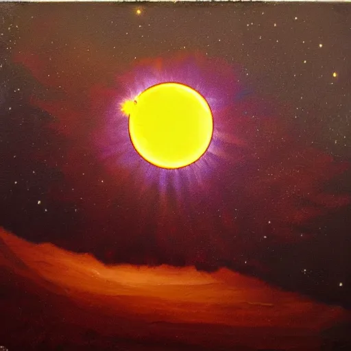 Image similar to outer wilds solar eclipse, beautiful, oil painting