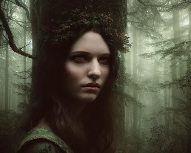 Image similar to 5 5 mm portrait photo of a real life cirila fiona, in a magical forest. dark atmosphere. art by greg rutkowski. highly detailed 8 k. intricate. lifelike. soft light. nikon d 8 5 0.