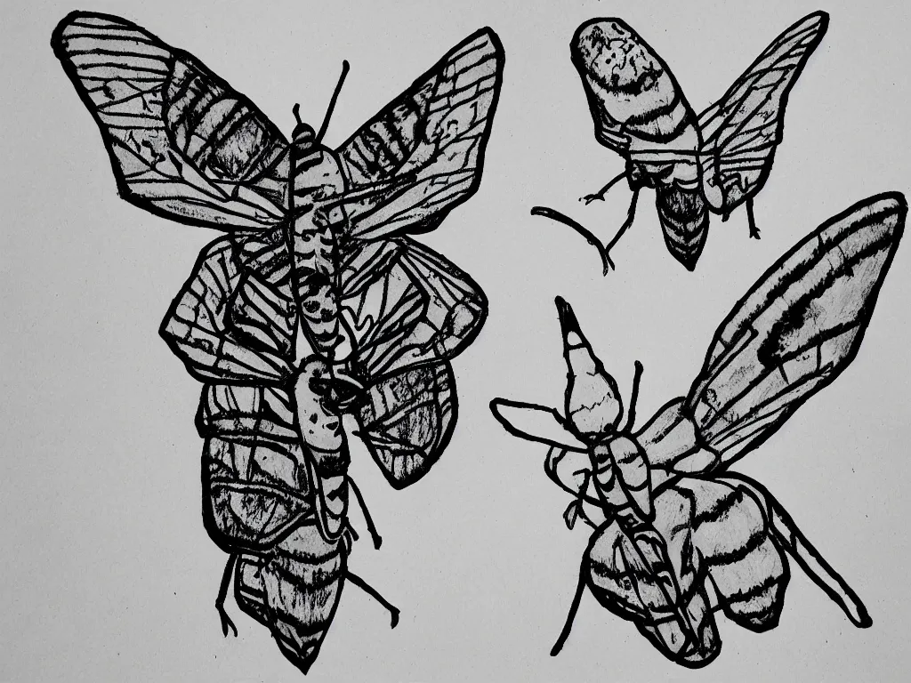 Image similar to a Death's-head hawkmoth drawn in the cartoon style of Dr. Seuss