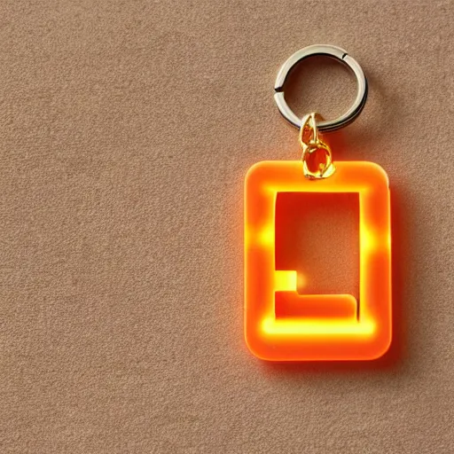 Prompt: glowing l on a keychain, futuristic, plan background