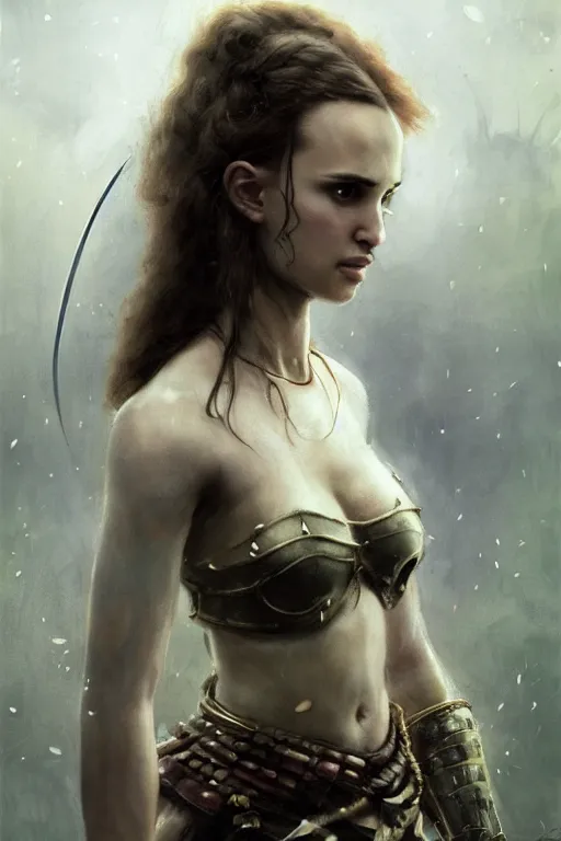 Prompt: young natalie portman, warrior girl, fighter, lord of the rings, tattoos, decorative ornaments, battle armor, carl spitzweg, ismail inceoglu, vdragan bibin, hans thoma, greg rutkowski, alexandros pyromallis, perfect face, detailed, sharply focused, centered, rule of thirds, photorealistic shading