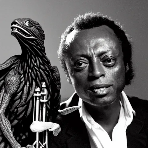 Prompt: miles davis surrounded by skeksis