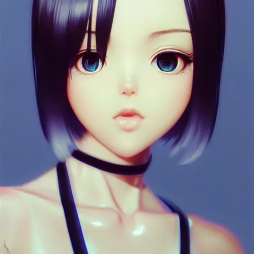 Image similar to cute girl, short silky hair, velvet, film, occlusion shadow, specular reflection, rim light, unreal engine, artstation, pinterest, art by hiroaki samura, range murata and ilya kuvshinov, intricate, highly detailed 8 k, art deco illustration, realistic, extremely beautiful shape of face, neck, shoulders eyes