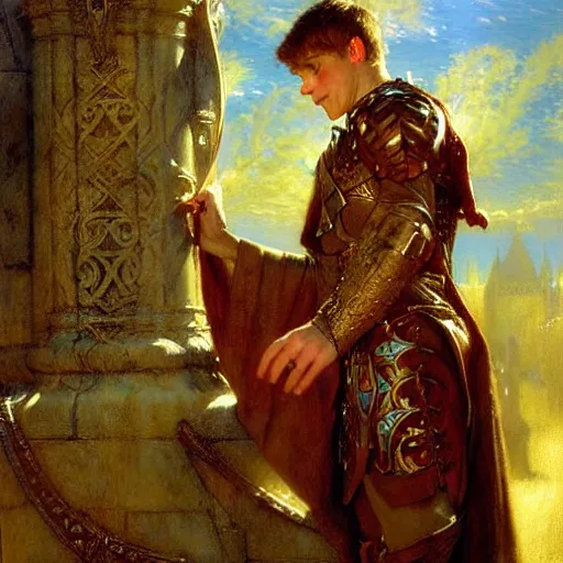 Prompt: handsome arthur pendragon in love with merlin the mage. highly detailed painting by gaston bussiere, craig mullins, j. c. leyendecker