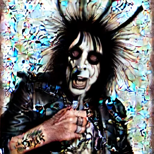 Image similar to graphic illustration, creative design, alice cooper as a punk, biopunk, francis bacon, highly detailed, hunter s thompson, concept art