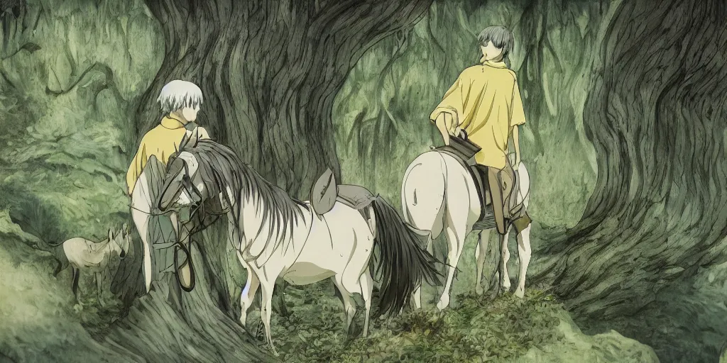 Image similar to ginko showing a new horse mushi, mushishi by mutsumi akasaki, studio ghibli, artgem, mutsumi akasaki, shinkai, makoto, wallpaper splash art promo art